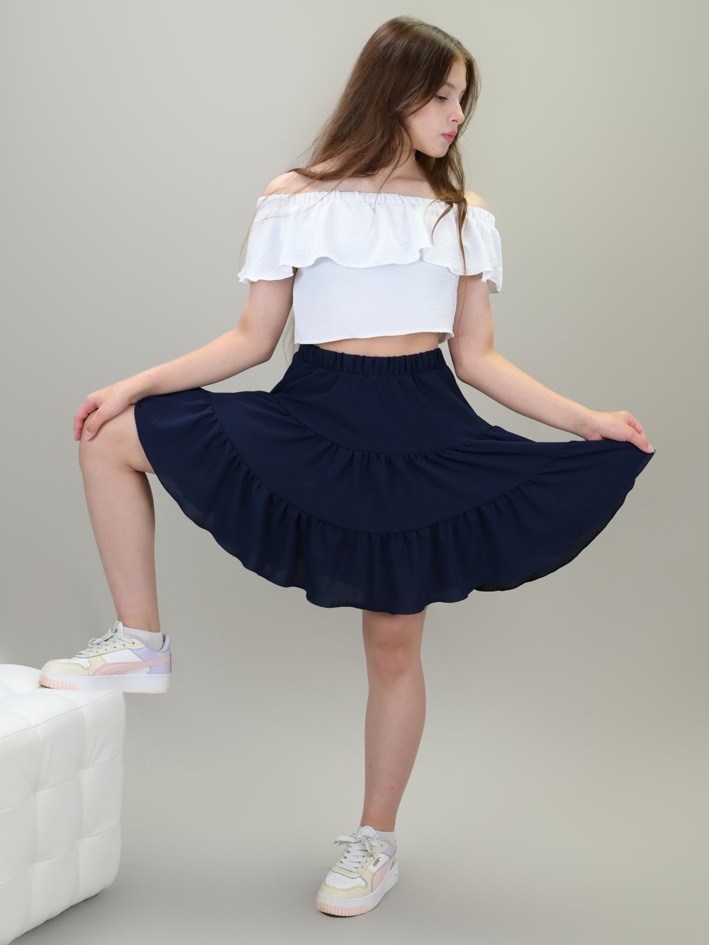 Юбка школьная для девочки с воланами ярусная