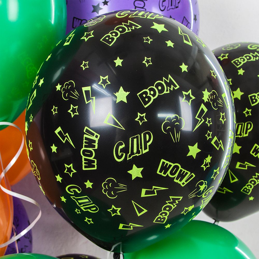 Шар (12"/30 см) Ночной город, С Днем Рождения!, Ассорти, пастель, 5 ст 25 шт.