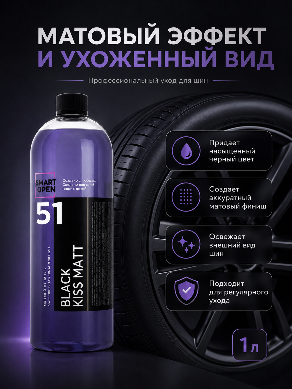 Smart Open 51 BLACK KISS MATT Матовый чернитель для шин 1л