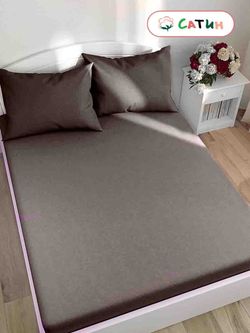 Постельное белье сатин Milky Garden "Зола" 2-спальное Наволочка 50х70 см 2 шт Простынь на резинке 160x200 см Пододеяльник 175x215 см