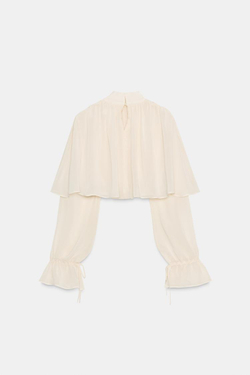 ZARA ТОП ИЗ ЖОРЖЕТА С НАКИДКОЙ, ЭКРЮ