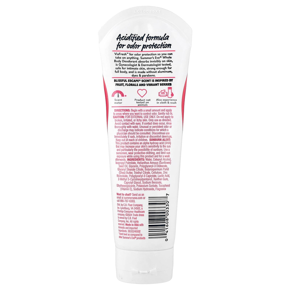 Summer's Eve, Ultimate Odor Protection™, дезодорант для всего тела, Blissful Escape®, 89 мл (3 жидк. унции)