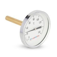 Термометр VARMEGA биметаллич. с погр. гильзой 80 мм, 160гр.С, штуц.75 мм, 1/2quot;, VMMT02-807504