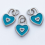 Подвеска Замочек Сердце, цвет серебро+бирюзовый, размер 12*9 мм, цена за 1 шт