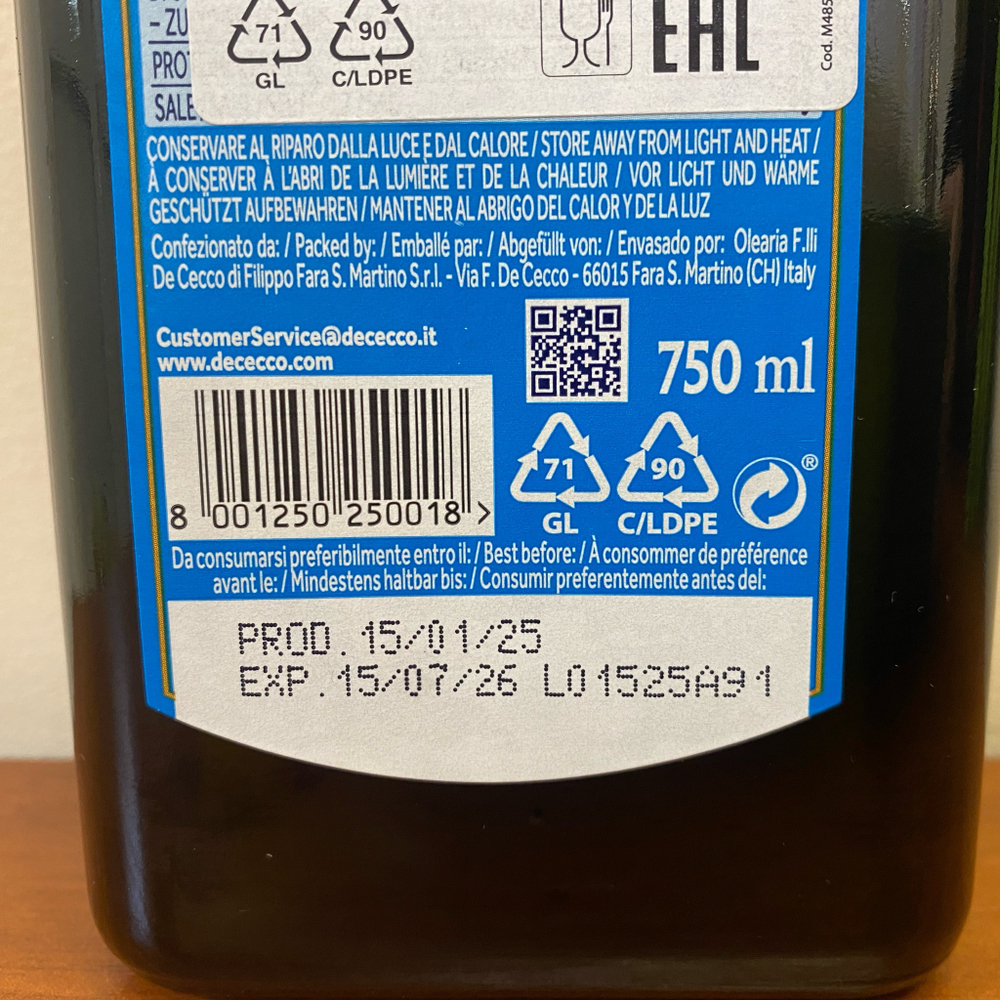Оливковое масло De Cecco Extra Virgin 750 мл, Италия