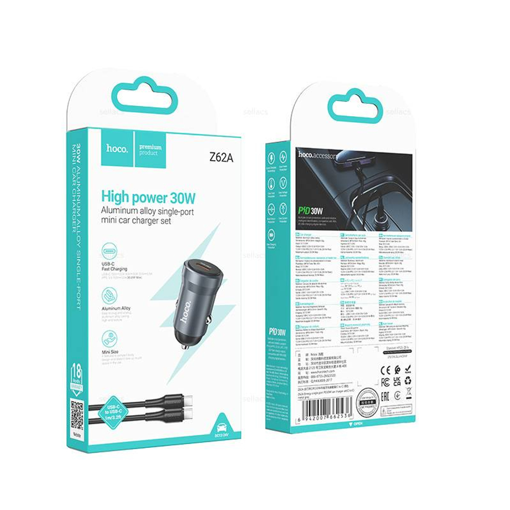 Автомобильное зарядное устройство для Type-C Hoco Z62A PD30W (metal grey)