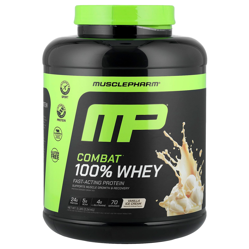 MusclePharm, Combat®, 100% сывороточный протеин в порошке, со вкусом ванильного мороженого, 2,24 кг (5 фунтов)