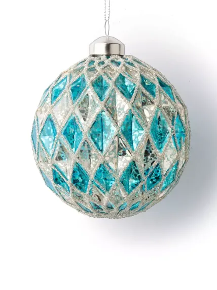 Винтажный стеклянный шар Драгоценные грани - Лазурь 10 см., 1 шт., Karlsbach (13138)