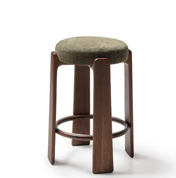 Granite Барный табурет из зеленого шенилла и массива ясеня в отделке орех 75 см