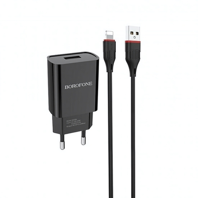 Сетевое зарядное устройство BOROFONE BA20A Sharp, кабель Lightning, 012993 Черный