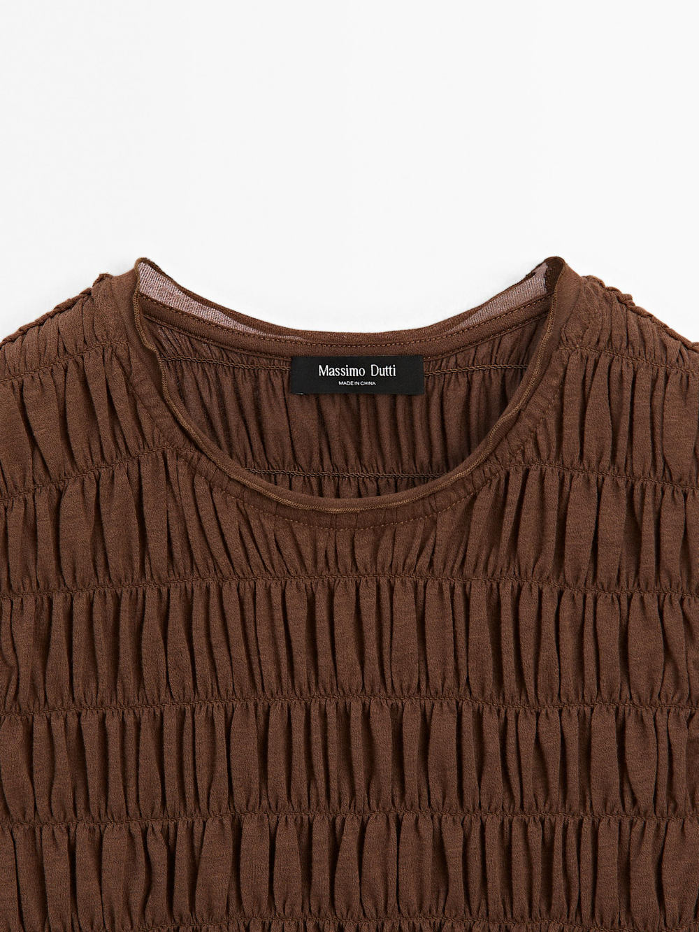 Massimo Dutti Топ из смесовой хлопковой ткани со сборками, коричневый