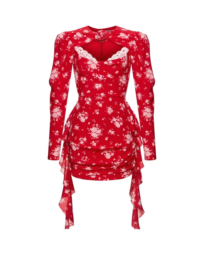 Macy, платье мини из красного крепдешина с цветочным принтом