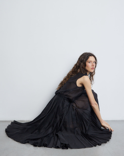 Юбка со складками из хлопка и шелка черный