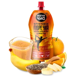 Фруктовое пюре Чиа Банан+Апельсин МАГИЯ ЧИА, 150 г, упаковка и фрукты