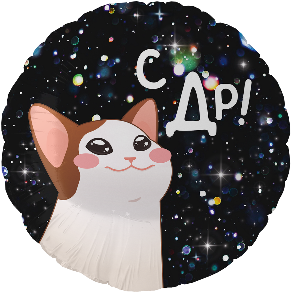 Шар (18&#39;&#39;/46 см) Круг, С ДР! (котик), 1 шт. в уп.