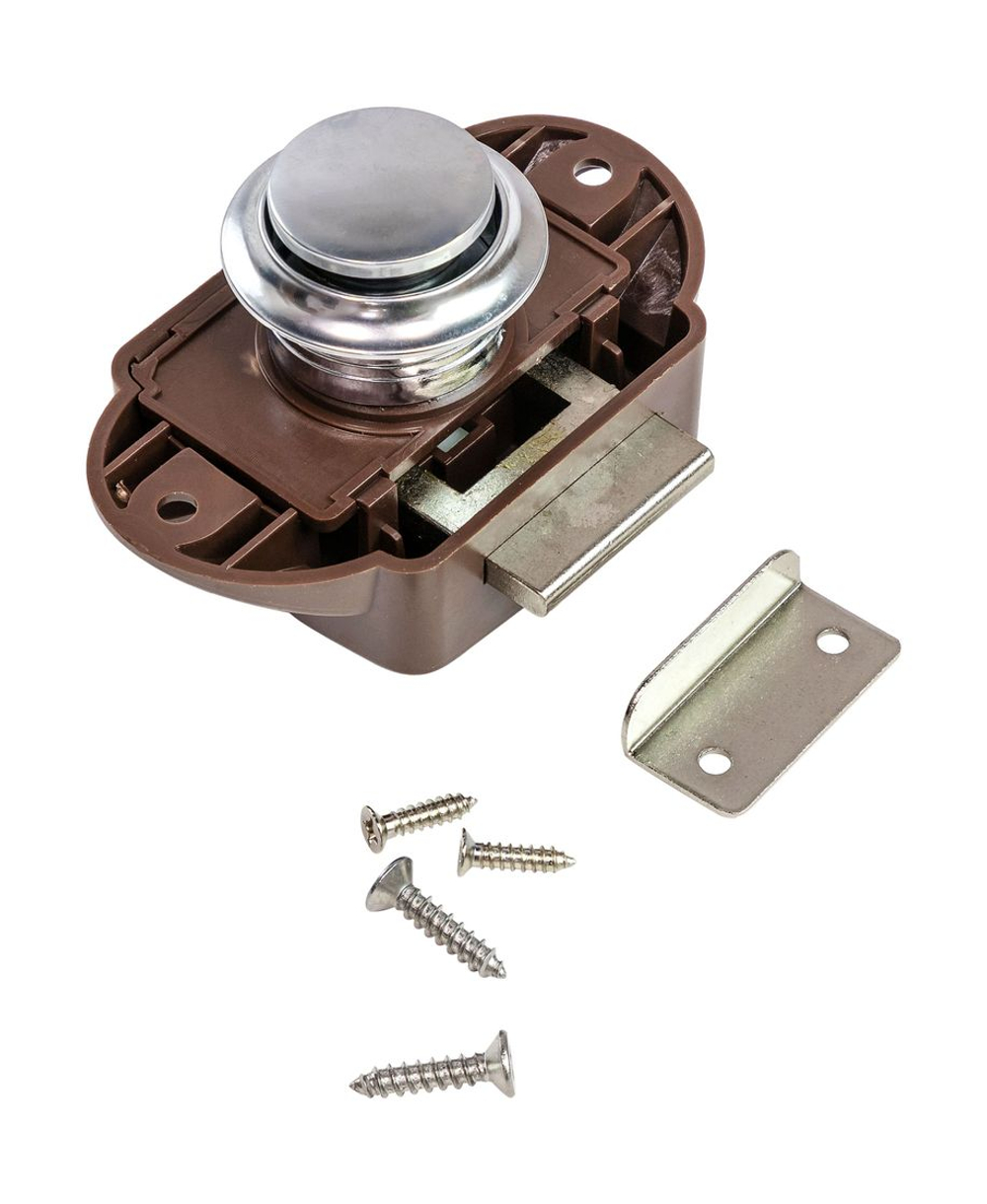 Замок дверной врезной, жемчуженый хром, коричневый корпус, D26мм