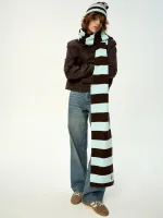 Купить Шарф Kraizy Stripes в полоску шоколад / бирюза Шарф Kraizy Stripes в полоску шоколад / бирюза