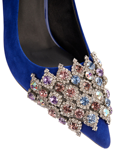 Женские замшевые туфли синие с камнями