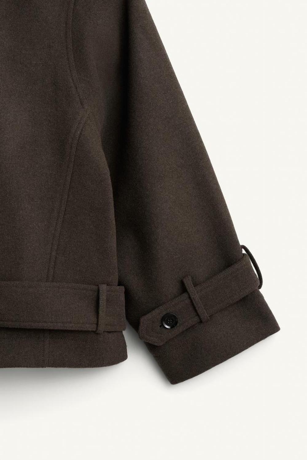 ZARA КОРОТКОЕ ПАЛЬТО ИЗ СМЕСОВОЙ ШЕРСТИ, ХАКИ