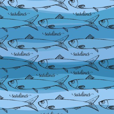 Сардины на полосатом фоне синих оттенков