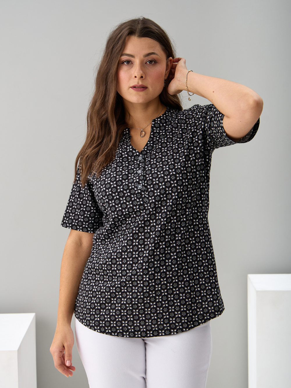 Блузка БЛ-122/ришелье-черный