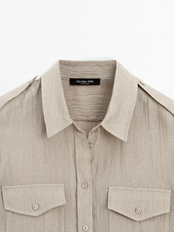 Massimo Dutti Рубашка из струящейся полупрозрачной ткани с карманами, бежевый