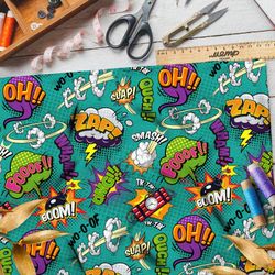 Ткань мембрана крупные звуки из комиксов на зелёном фоне