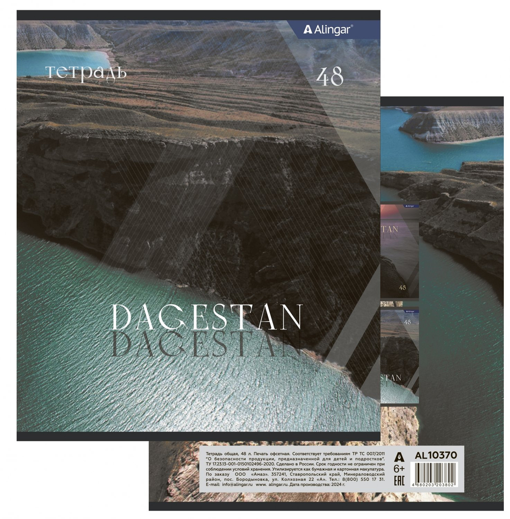 Тетрадь 48л., А5, клетка, Alingar "Dagestan", скрепка, мелованный картон (стандарт), блок офсет, 4 дизайна в пленке т/у