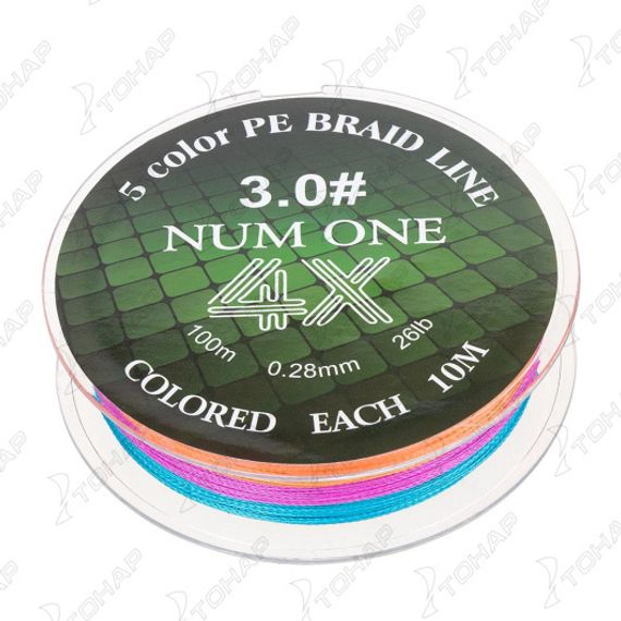 Шнур NUM ONE PE4X-100M 3.0#/0,285 mm Multi Colour Ryobi