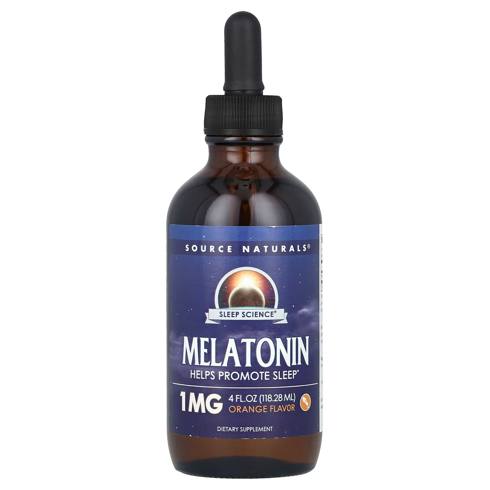 Source Naturals, Sleep Science®, мелатонин, апельсин, 1 мг, 118,28 мл (4 жидк. унц.)