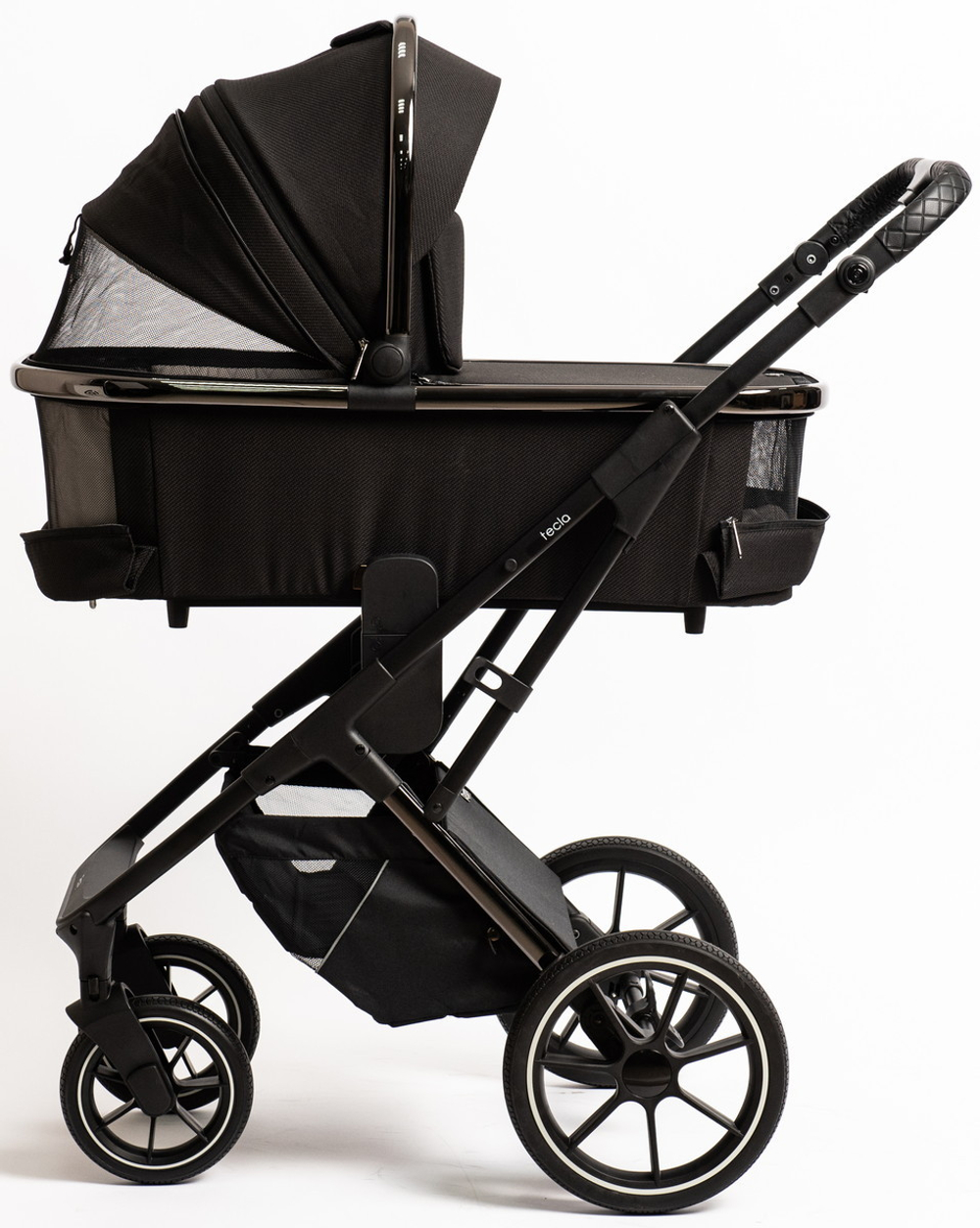 Детская коляска Peppy Tecla 3 в 1 с автокреслом First black Shadow Black Chrome Edition (Черный)