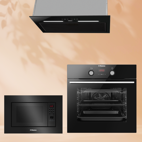 Комплект встраиваемой техники: Микроволновая печь Hansa AMGB20E2GB + Вытяжка Hansa OMP6553BGH-G + духовой шкаф Hansa BOES68465