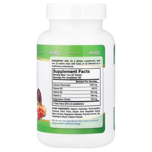 Olympian Labs, зеленый кальций с витамином K2/D3, 100 таблеток