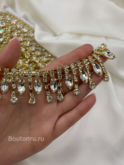 Бахрома стразы лодочка в золоте 3 см