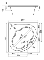 Ванна акриловая симметричная "Канны" 150х150 белая с г/м "Комфорт Santek