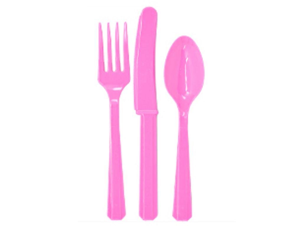 Столовые приборы пластик Bright Pink / Темно-розовый (Фуксия), 24 шт.