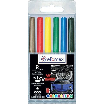 Фломастеры   6цв "Attomex. Speed Zone", вентил. колпачок, подвес