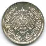 1/2 марки 1915 (F) Германия XF-AU