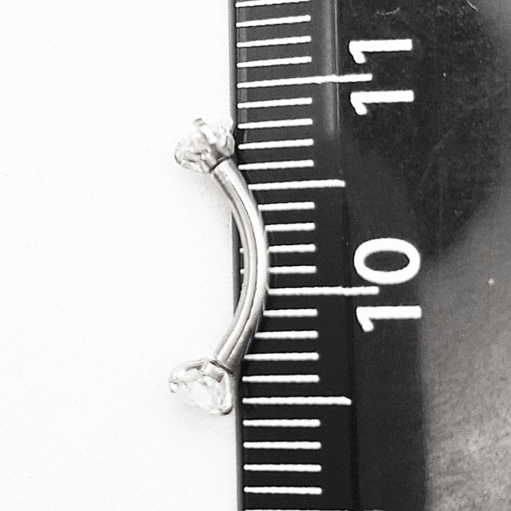 Микробанан 8 мм с прозрачными кристаллами Сердце 3 мм для пирсинга брови. Медицинская сталь, вставки цирконы
