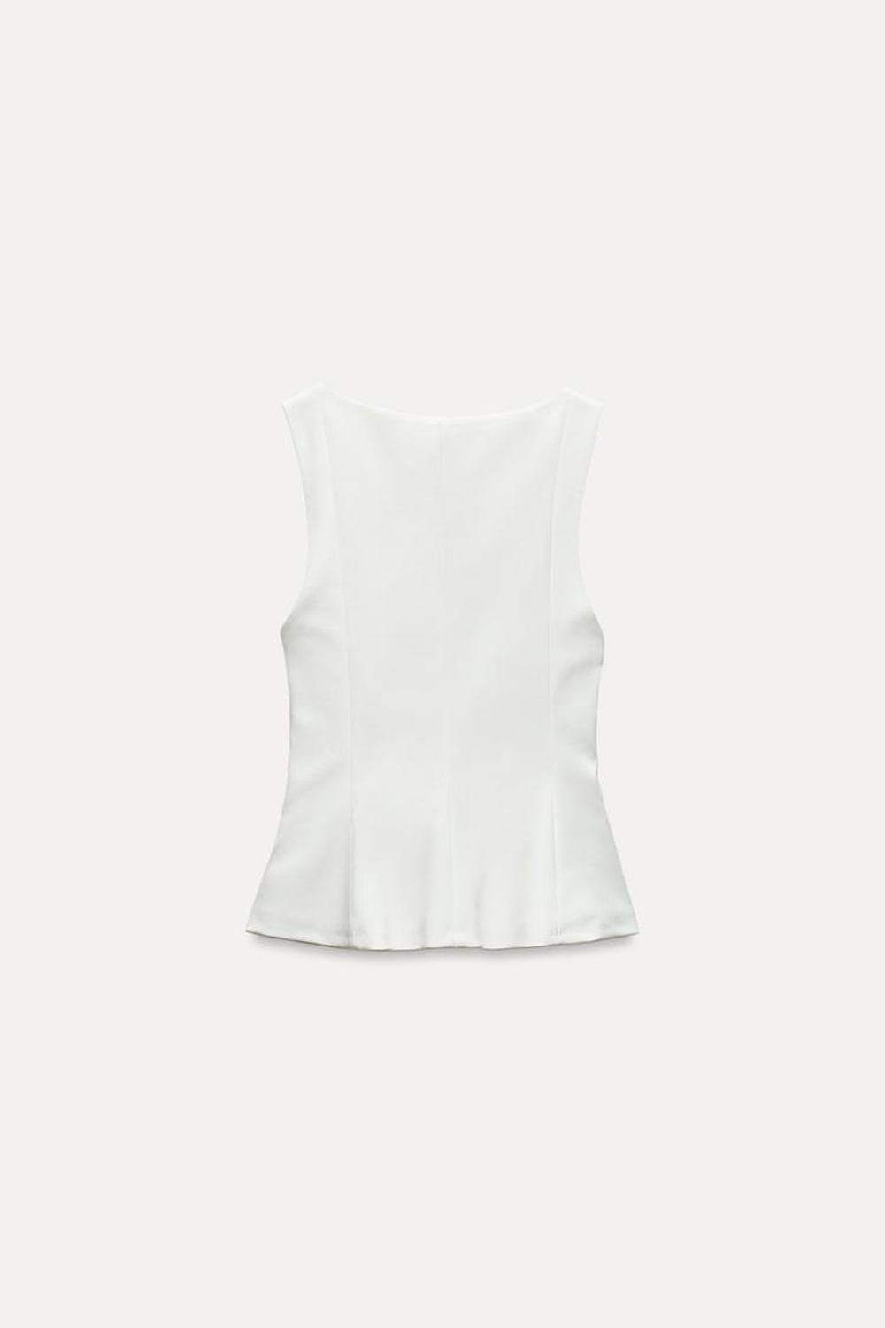 ZARA ТОП ИЗ ЭЛАСТИЧНОЙ ТКАНИ С БАСКОЙ, БЕЛЫЙ