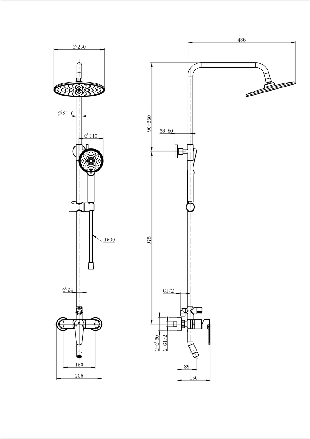 Душевая система WONZON & WOGHAND, Хром (WW-B2168-A-CR)