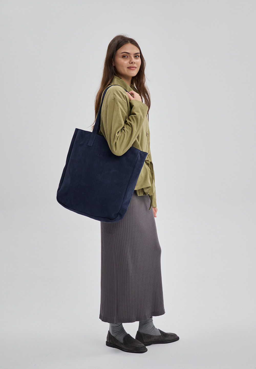 сумка шоппер темно-синий океан замша