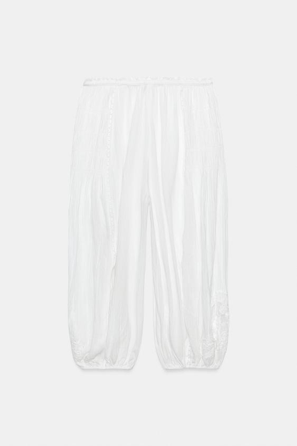 ZARA БРЮКИ-ШАРОВАРЫ С КРУЖЕВОМ — ZW COLLECTION, ЖЕЛТОВАТО-БЕЛЫЙ