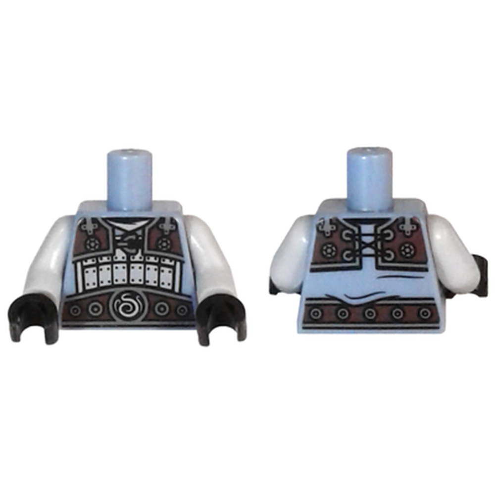 Туловище Ниндзяго, Светло-голубовато-серые и темно-коричневые пластины брони и пояс, Эмблема Дыма Стихий / Светло-голубовато-серые руки / Черные кисти 973pb2662c01