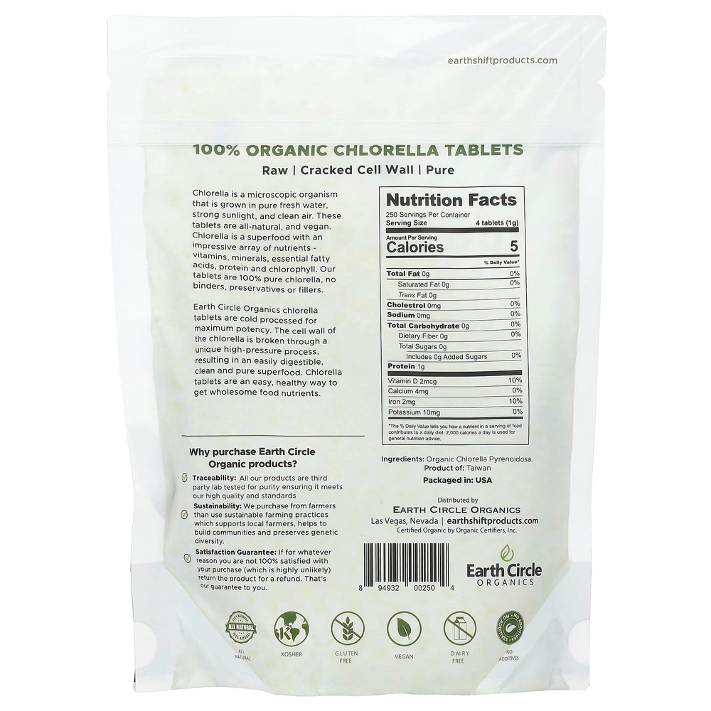 Earth Circle Organics, Таблетки 100% органической хлореллы, 1000 таблеток, 8,75 унций (248 г)