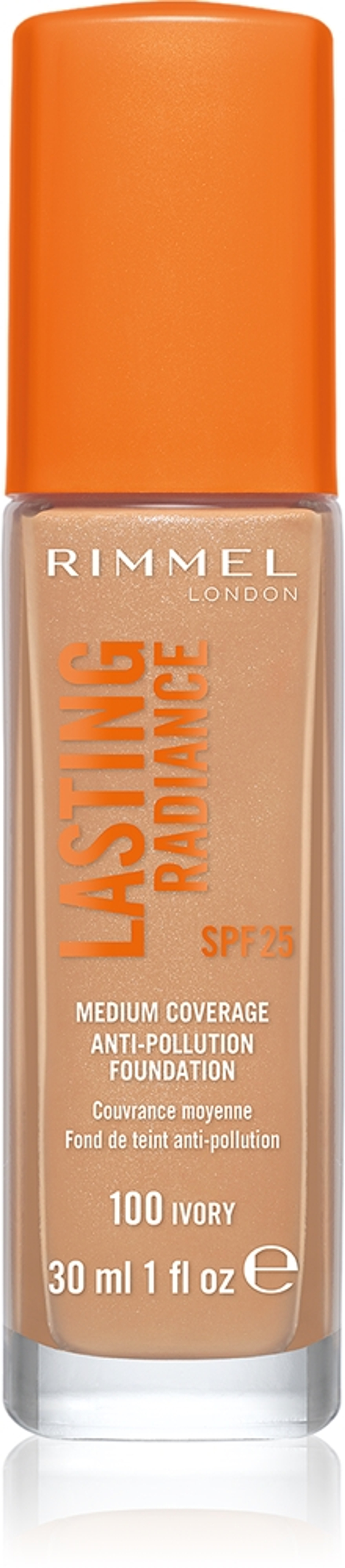 Rimmel Lasting Radiance - Тональная основа с SPF 25, осветляющая оттенок 100 Ivory, 30 ml
