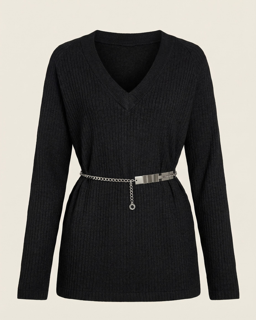 Джемпер с V-образным вырезом из шерсти ангорской овечки в черном оттенке