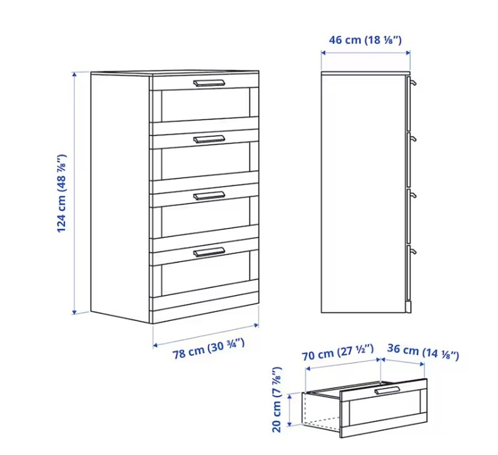 Комод с 4 ящиками Ikea Brimnes матовое стекло, белый