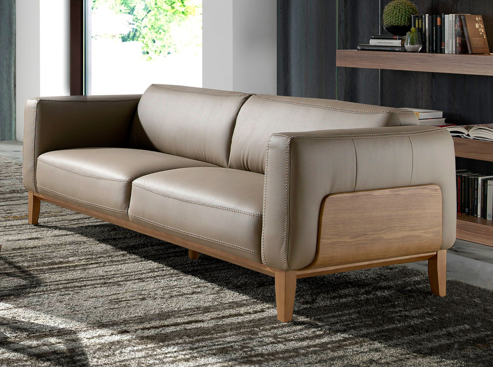 Диван Angel Cerda 5353-3P /6029 3-х местный кожаный бежевый с каркасом из ореха