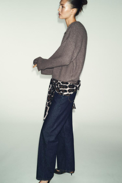 ZARA ДЖЕМПЕР С БРОШЬЮ, СЕРОВАТО-КОРИЧНЕВЫЙ